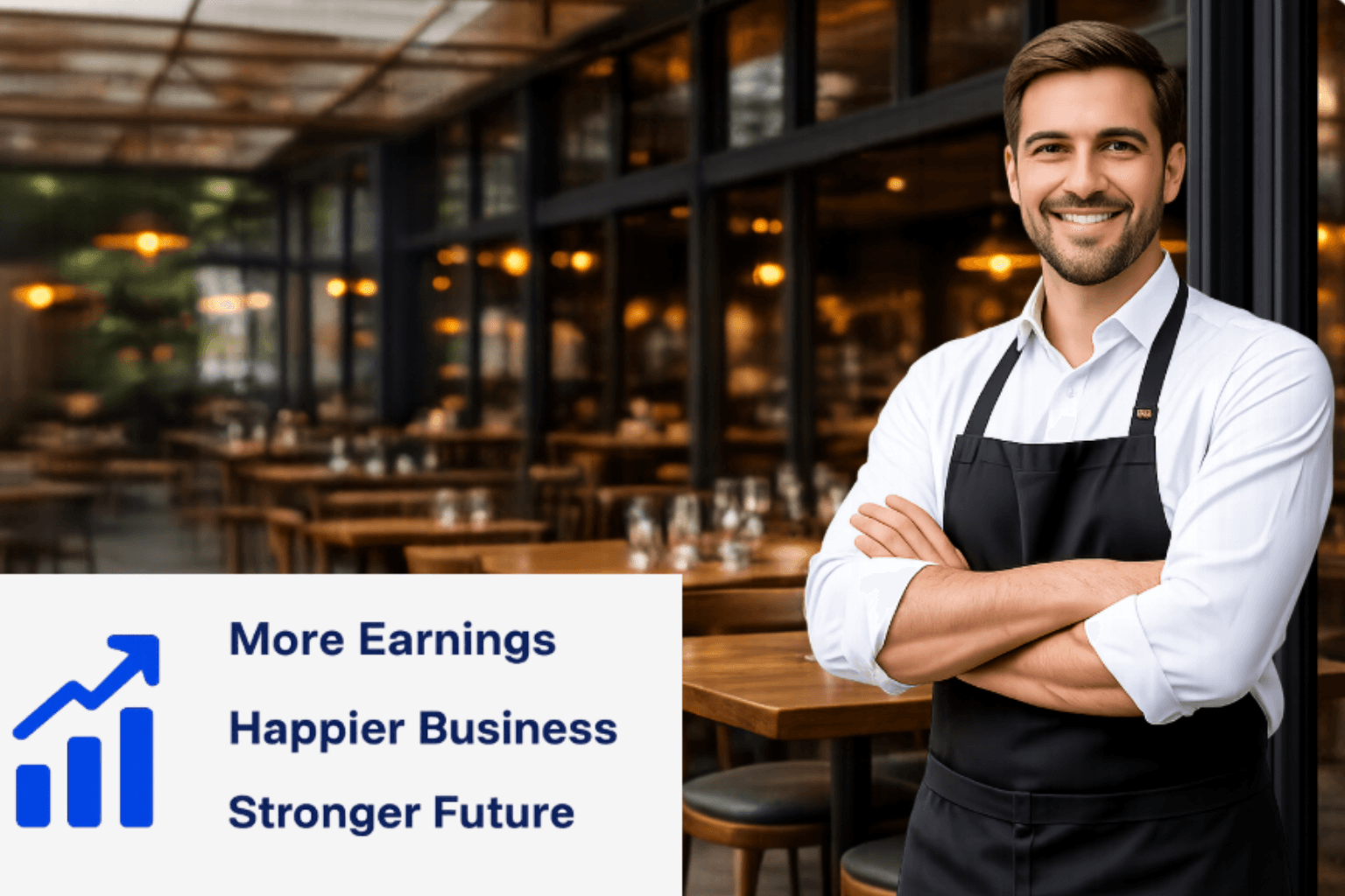 Restaurant owner standing inside a restaurant